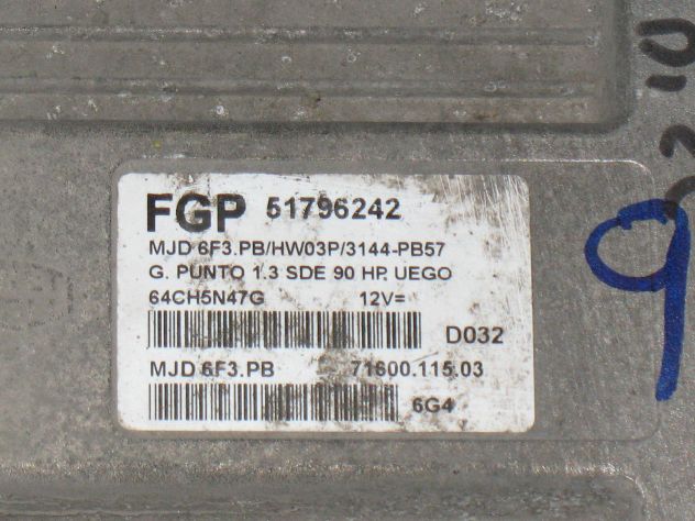 51796242 ECU FIAT GRANDE PUNTO 1.3 90HP 51796242 MJD 6F3.PB HW03P 3144- - Foto 2