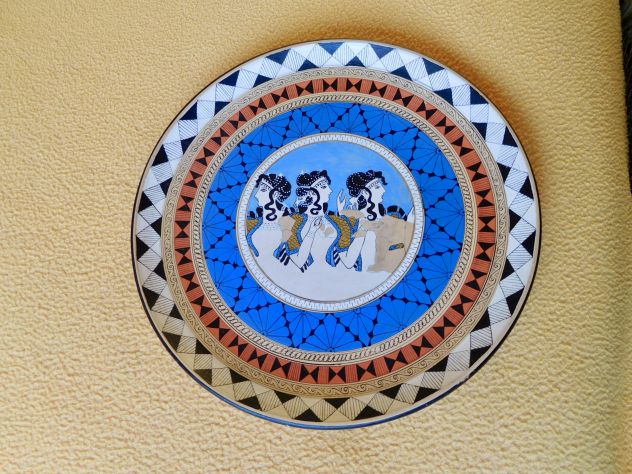 Piatti terracotta dipinta a punta pennello.Riproduzione affreschi Cnosso (Creta) - Foto 3