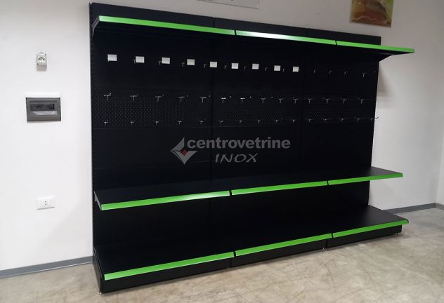 SCAFFALE IN FERRO NERO CON FORATI DA 303 CON PIANO BASE 40 E PIANI DA 40 - Foto 6