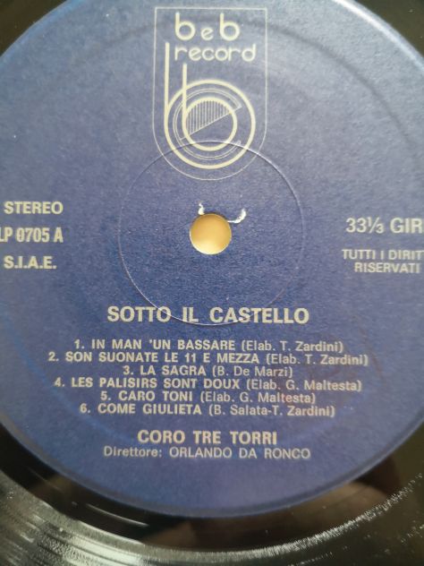 Disco Vinile Lp 33 giri Coro Tre Torri - Sotto al Castello, originale anni '80 - Foto 6