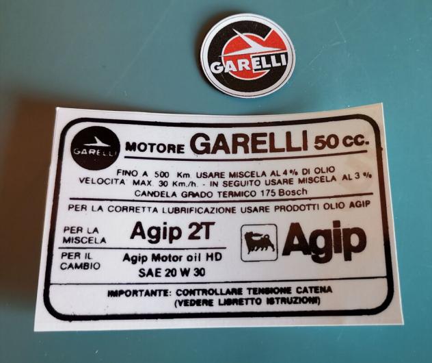 Adesivo istruzioni motore serbatoio Garelli AGIP nero GR