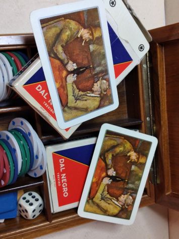 vecchia scatola in legno anni 60 DAL NEGRO piena di fiches e 2 mazzi di carte - Foto 10