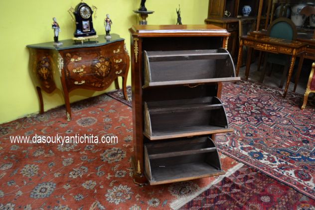 Scarpiera intarsiata stile Napoleone III tre ripiani a ribalta - Foto 5
