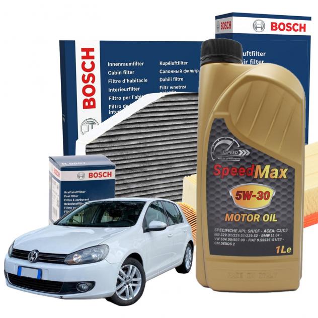 Kit Tagliando Bosch 5 Litri Olio Motore Speed Max 5w30 per Volkswagen Golf 6