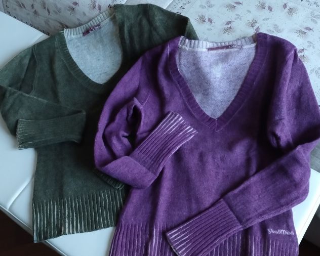 MAGLIONI DA DONNA SCOLLO V FUCSIA E VERDE - Foto 2