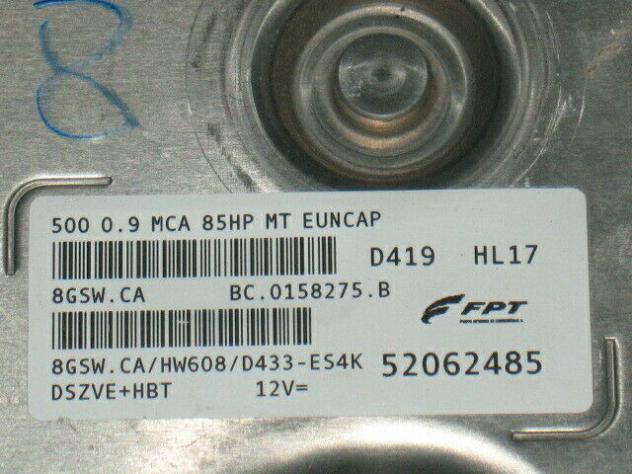52062485 ECU CENTRALINA MOTORE FIAT 500 0.9 85HP 52062485 8GSW.CA HW608 - Foto 2