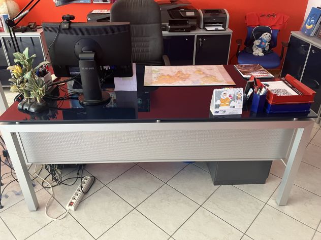 Scrivania direzionale piano in Vetro temperato Blù - Foto 2