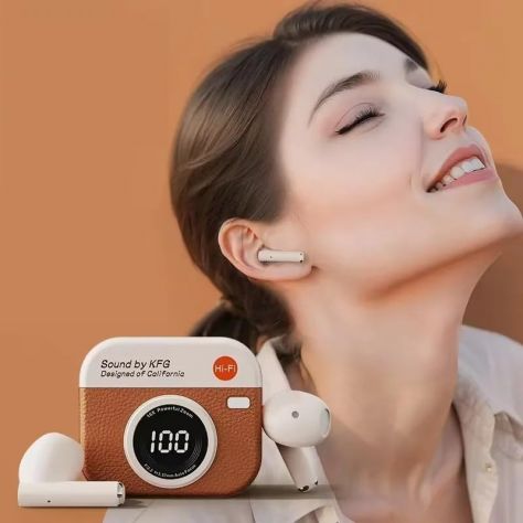 Cuffie Retro Q86 con Effetto Pelle, Impermeabili IPX5, Bluetooth 5.4, BIANCO - Foto 3