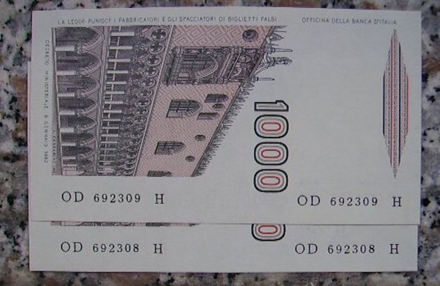 1.000 LIRE MARCO POLO CON NUMERI DI SERIE CONSECUTIVI -IN FDS-