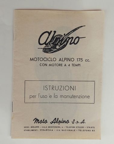 Istruzioni x l'uso e la manutenzione Motociclo Alpino 175 cc. motore a 4 tempi