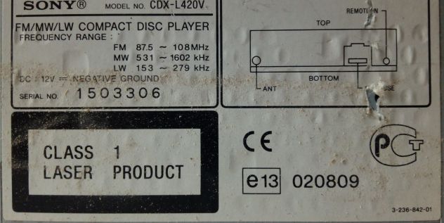 Sintolettore CD Sony CDX-L420V non funzionante 45W x 4. - Foto 4
