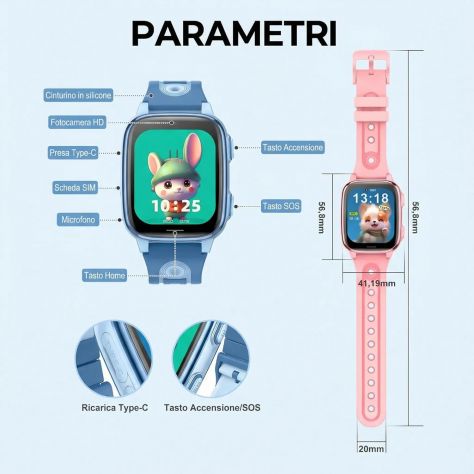 Smartwatch bambini 4G SIM SOS videochiamata GPS LBS WiFi scuola NERO - Foto 8