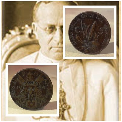 STATO DELLA CITTA' DEL VATICANO 5 CENTESIMI 1934.