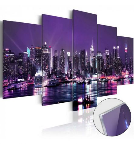 Quadro Con Vetro Acrilico New York In Viola 100x50 O 200x100