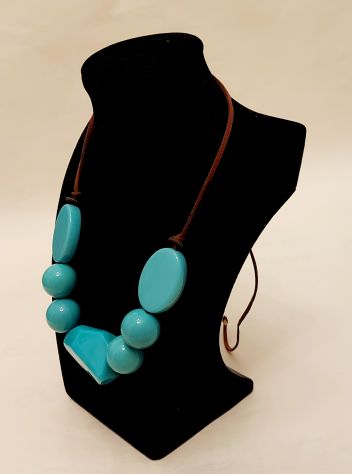 Collana etnica girocollo con cordoncino(a misura variabile ) perle vetrificate - Foto 2