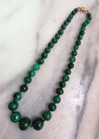ANTICA BELLA COLLANA SCALARE IN AUTENTICA MALACHITE, 1960 CIRCA. - Foto 5