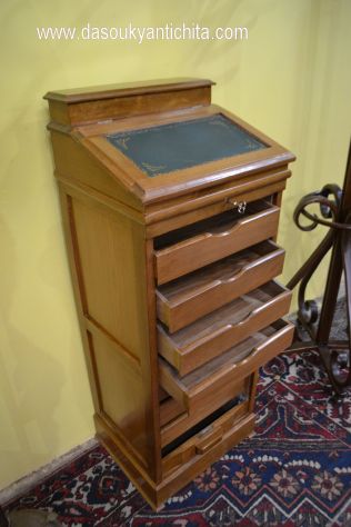 Schedario- classificatore con piano di scrittura in ecopelle verde stile inglese - Foto 10