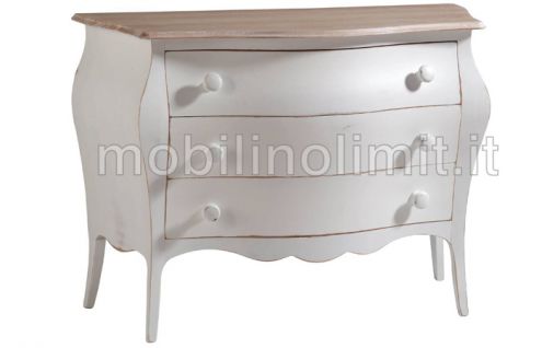Comò Bombato 3 Cassetti - Shabby Chic - Nuovo