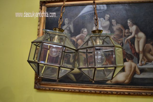 Coppia di lampadari ottagonali a lanterna anni 50 - Foto 5