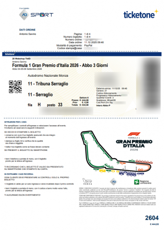 4 abbonamenti weekend F1 Monza 2026 (3 adulti + 1 under12) - Foto 3
