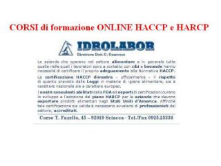 corsi HACCP   in sede e online validi in tutta Italia