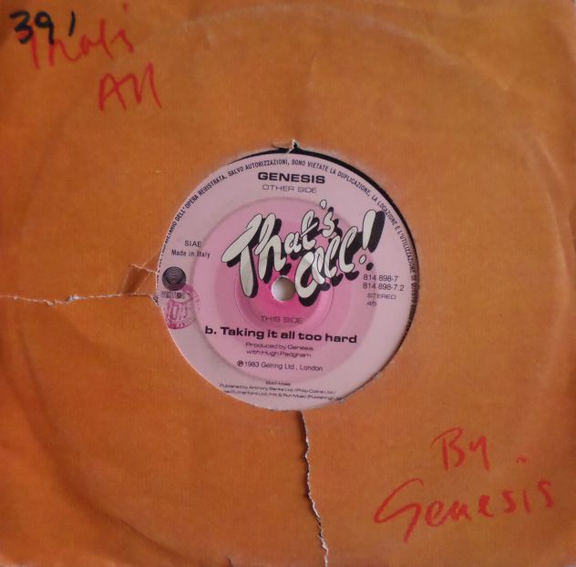 GENESIS - That 's All - '7 / 45 giri 1983 Vertigo Italy - Foto 2
