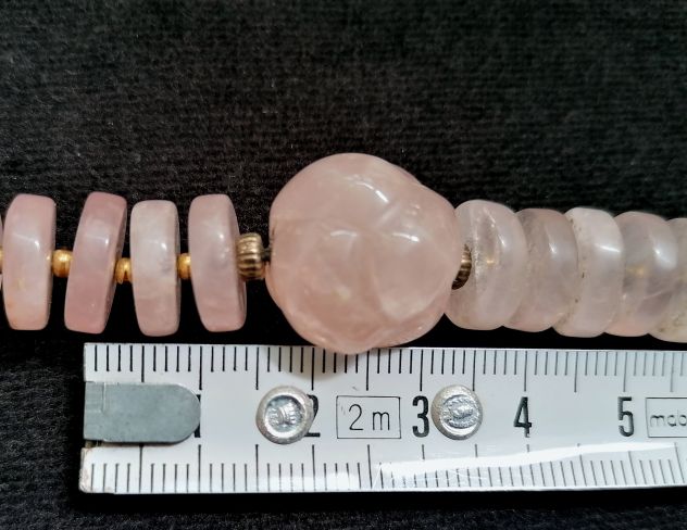 IMPORTANTE BELLISSIMA COLLANA A RONDELLE E BOULLES IN QUARZO ROSA E ARGENTO. - Foto 9