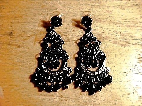 ORECCHINI ANTICATI INTARSIATI CON PERLINE NERE, STRASS *NUOVI ALTA BIGIOTTERIA*