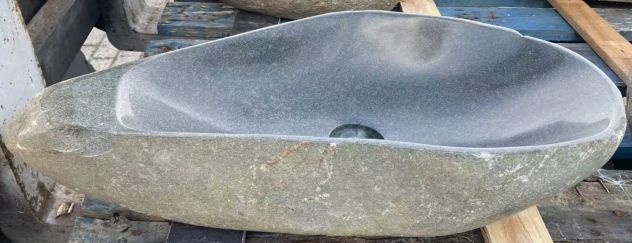 Lavabo lavandino da appoggio in pietra sasso verde - Foto 8