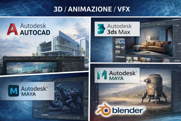 🎮 Software 3D / Animazione / VFX – AutoCAD | 3ds Max | Maya | Blender