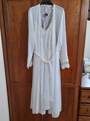 VESTAGLIA DA DONNA IN CHIFFON TRASPARENTE & SOTTOVESTE ABBINATA BIANCO PANNA S,M - Foto 10