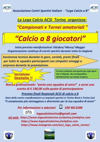 Campionati e Tornei amatoriali di calcio a 7 e 8 giocatori in Torino