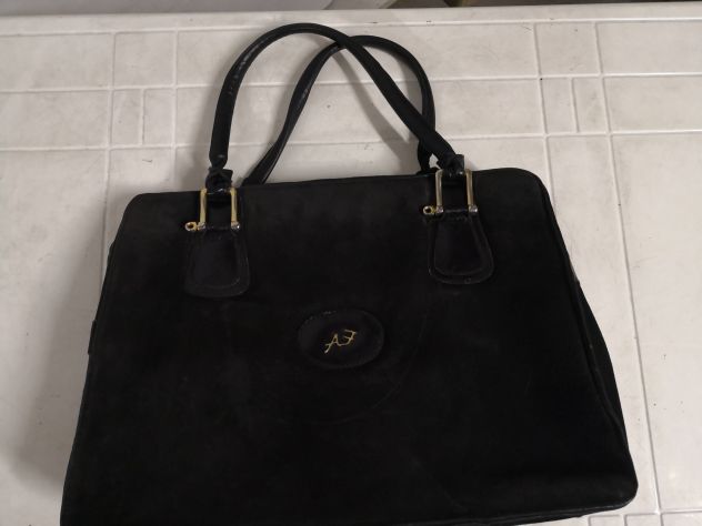Borsa Vintage anni '70 classica in velluto e cuoio.