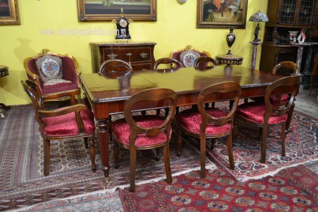 Tavolo da pranzo in mogano stile inglese allungabile fino a 326 cm