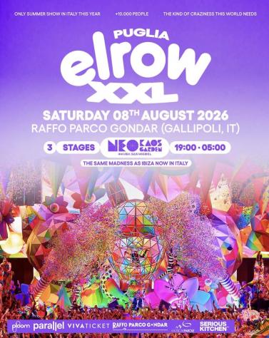 elrow Puglia XXL - Parco Gondar 2026 - il 08/08/2026 partenza da GALLIPOLI