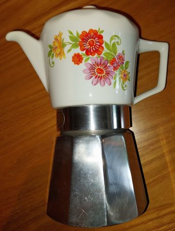 Caffettiera moka Linda Espress, nuova, con decorazioni floreali.