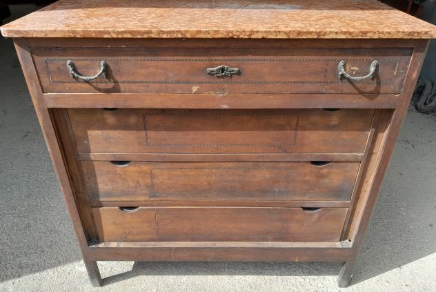 Cassettone Comò Specchiera Antico in legno con piano di pietra - Foto 4