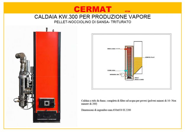 Caldaia kw.300 per riscaldamento o produzione vapore pellet, nocciolino ....