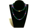 Collana di perle in agata verde, agata blu, rodocrosite chiusura argento dorato