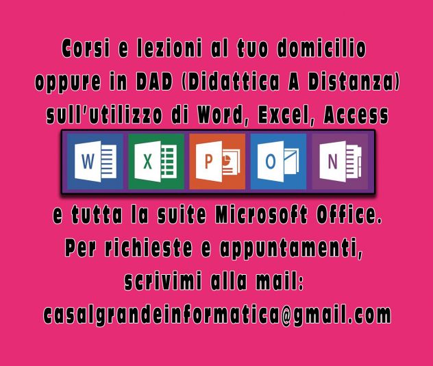 Lezioni a domicilio o in DAD Excel, Word e Office...