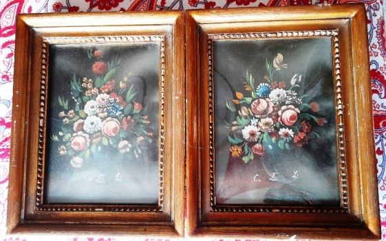 Coppia miniature floreali 18x23 con cornice