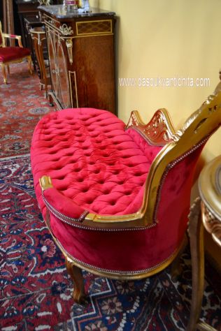 Dormeuse dorata stile Luigi XV in velluto rosso - Foto 5