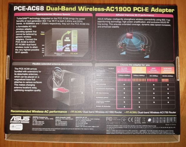 Scheda di rete WiFi/adattatore PCI Express Wi-Fi dual-band ASUS PCE-AC68. - Foto 2