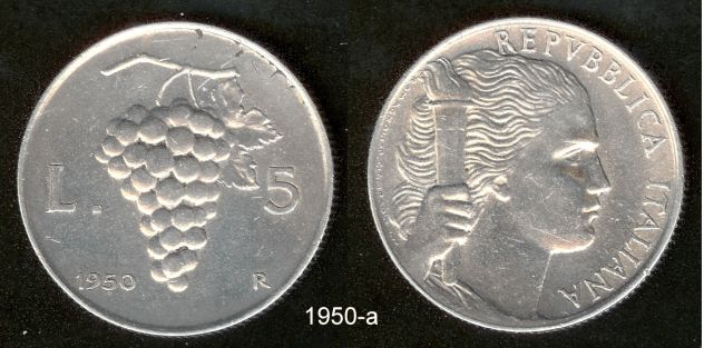 ITALIA 1949-1950 Monete 5 Lire - Foto 4