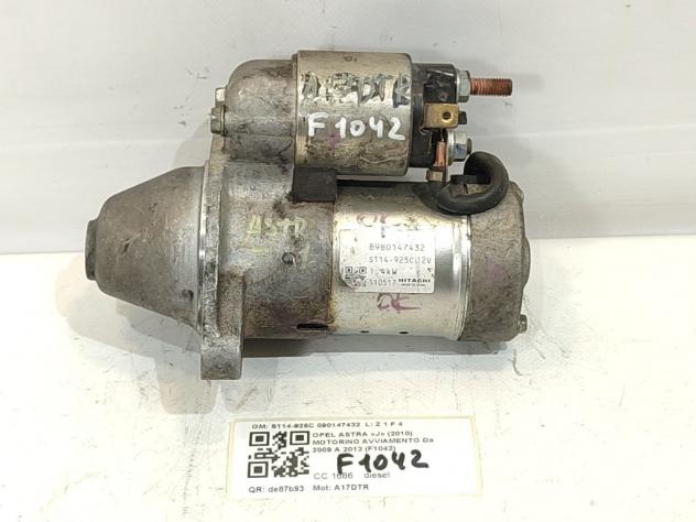 MOTORINO D' AVVIAMENTO OPEL Astra J 2° Serie S114-925C 890147432 A17DTR diesel 1686 (11)