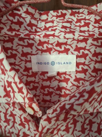 camicia estate uomo, Indigo Island, squali motif 100% cotone