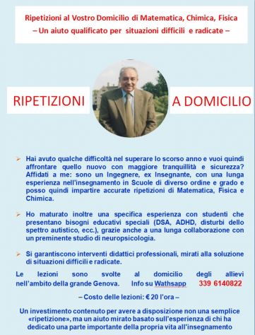 Ripetizioni di Matematica, Fisica e Chimica al Vostro Domicilio
