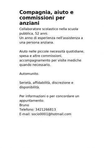 Compagnia, aiuto e commissioni per anziani