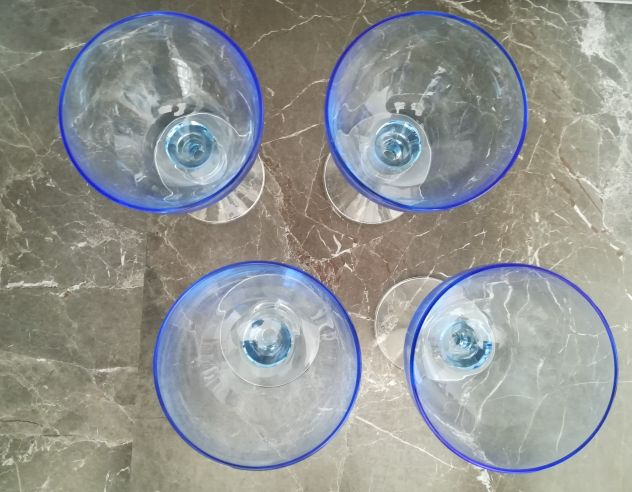 4 COPPE PER GELATO DESSERT MACEDONIA IN VETRO AZZURRO H 19 CM - Foto 4