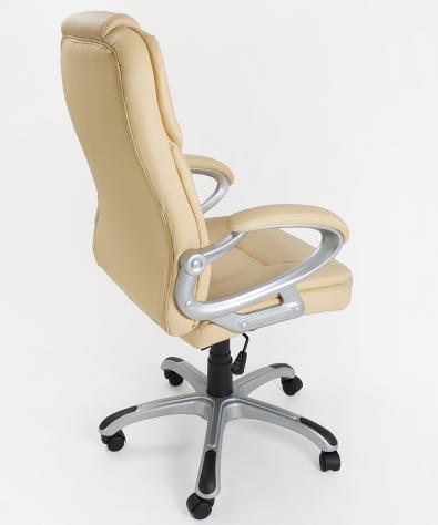 POLTRONA UFFICIO ERGONOMICA GIREVOLE IN ECOPELLE BEIGE - DIREZIONALE MODELLO SILKY - NUOVA - Foto 5